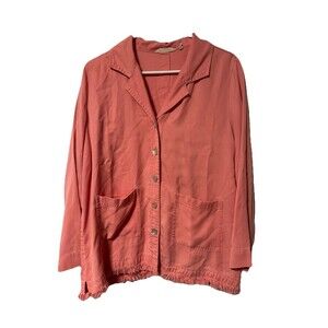 Soft Surroundings Womens Button Down Shirt PXL Coral Raw Hem Lyocell Pockets